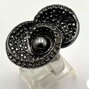 Lia Sophia Jenny Resin Pearl Black rhinestone Kiam Family Statement Ring 8